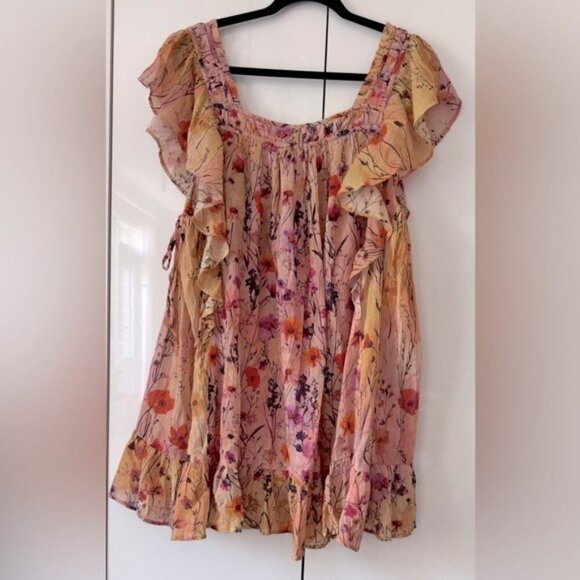NWT Size S - Anthropologie 100% Cotton Floral Mini Dress (Adjustable armpit tie) - Picture 6 of 14